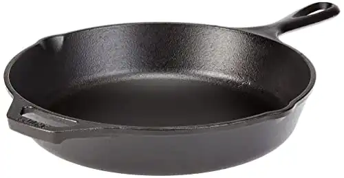 Lodge 13-1/4 Inch Cast Iron Pre-Seasoned Skillet Signature Teardrop Handle - Use in the Oven, on the Stove, on the Grill, or Over a Campfire, Black