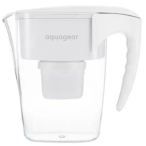 Aquagear Water Filter Pitcher Lead, Chlorine, PFOA/PFOS, Microplastics Filter, 10 Cup, 120 Gallon Filter Life - Filter Media Made in USA