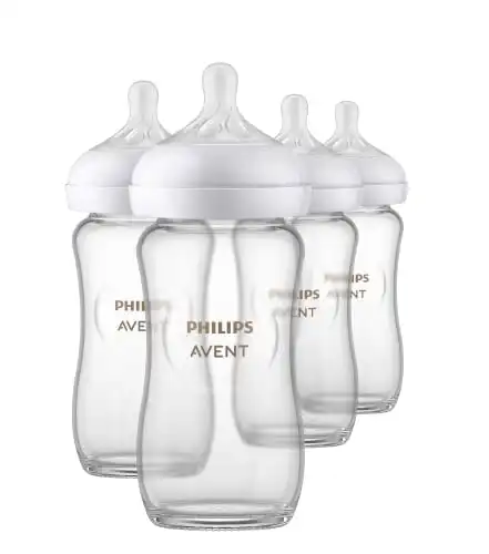 Philips AVENT Glass Natural Baby Bottle with Natural Response Nipple, Clear, 8oz, 4pk, SCY913/04