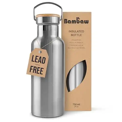 Bambaw Insulated Water Bottle 24oz | Stainless Steel Water Bottle | Insulated Water Bottles | Travel Water Bottle | Metal Water Bottle | Large Water Bottle | Reusable Water Bottle 750 ml