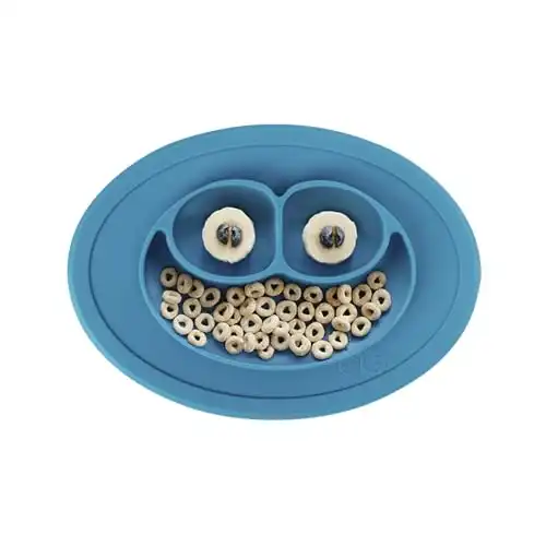 ezpz Mini Mat for 12 Months+ (Blue) - 100% Silicone Placemat + Plate with Suction for Infants + Toddlers - Supports Baby-Led Weaning - for Highchair, Dining Table and Travel