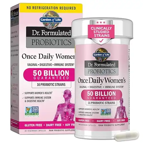 Garden of Life Once Daily Dr. Formulated Probiotics for Women 50 Billion CFU 16 Probiotic Strains with Organic Prebiotics for Digestive, Vaginal & Immune Health, Dairy Free, Shelf Stable 30 Capsul...