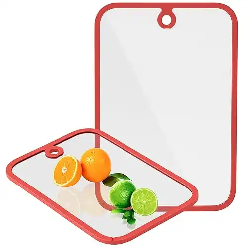 Cutting Board, Freshmage Glass Cutting Boards for Kitchen, 2Pcs Chopping Board Set with Non-Slip Edges & Hanging Hole, Dishwasher- Safe Clear Cutting Board for Countertop, Meal Prep & Serving