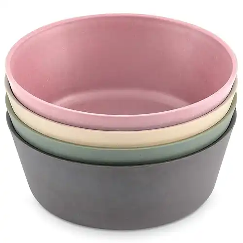 WeeSprout Bamboo Kids Bowls, Set of Four 10 oz Kid-Sized Bamboo Bowls, Dishwasher Safe Kid Bowls (Pink, Green, Gray, & Beige)