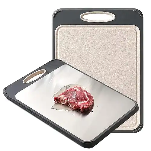 Cutting Board Double Sided, GUANCI Large Size 16 11 , 304 Stainless Steel Cutting Board for Kitchen, Food-Grade, Stainless Steel and Wheat Straw PP, Easy to Clean
