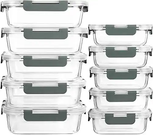 [10-Pack] Glass Meal Prep Containers with Lids, MCIRCO Food Storage Containers with Snap Locking Lids, Airtight Lunch Containers, Microwave, Oven, Freezer and Dishwasher
