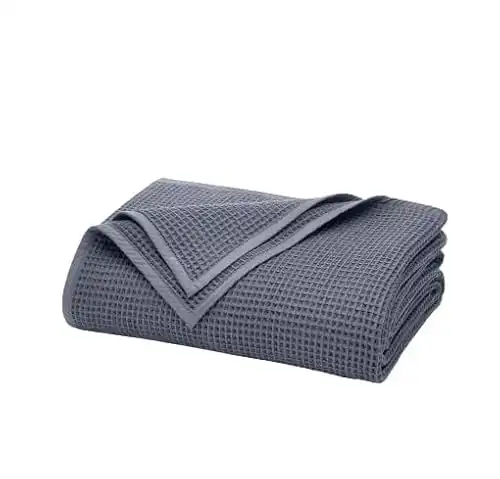 BOLL & BRANCH Waffle Bed Blanket - King/Cal King, Mineral - Luxury 100% Organic Cotton - Soft, Lightweight and Breathable - Textured Waffle Weave